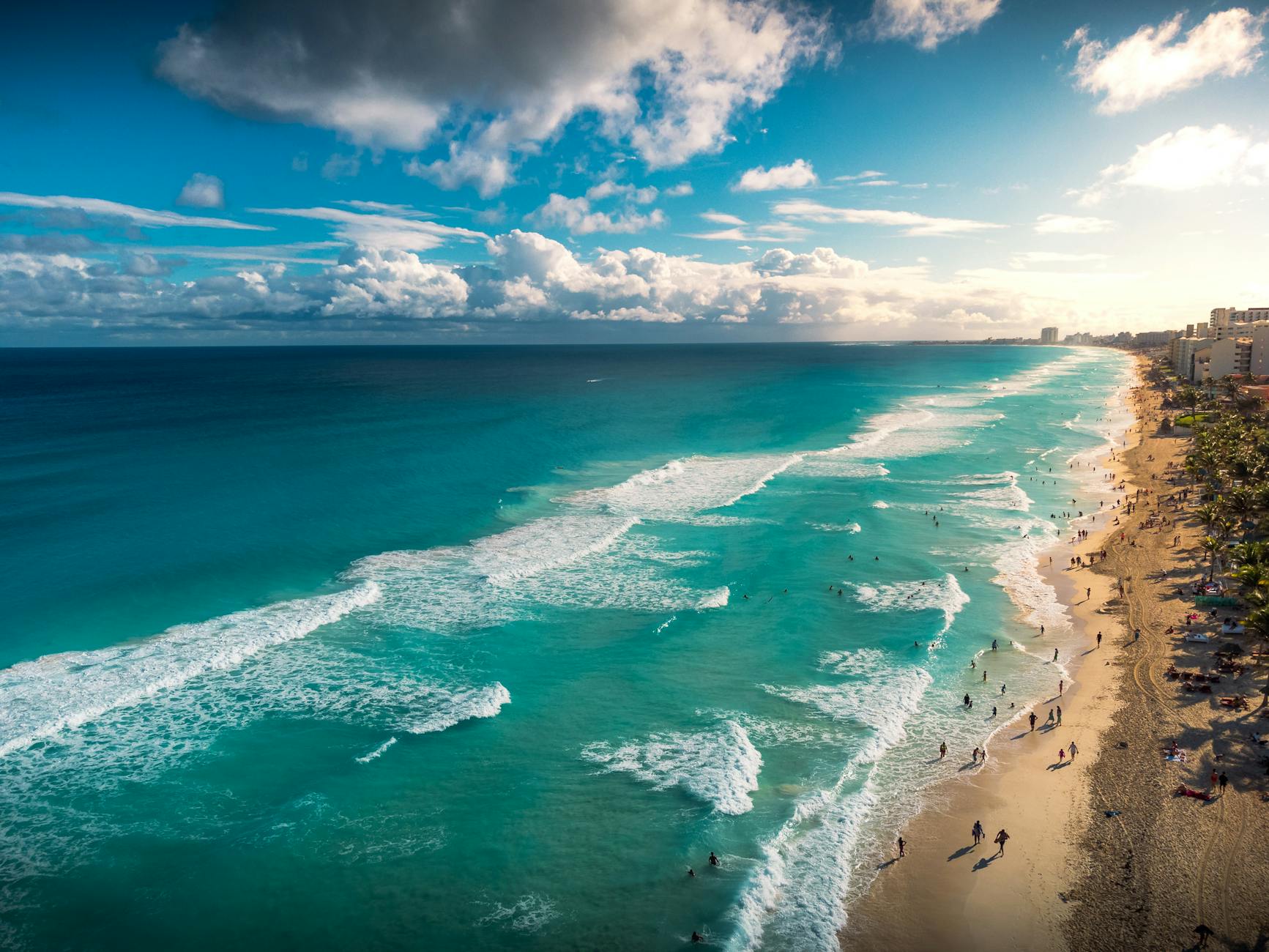 aerial view of the coast in cancun mexico